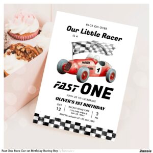 Fast One Race Car 1st Birthday Racing Boy Invitation