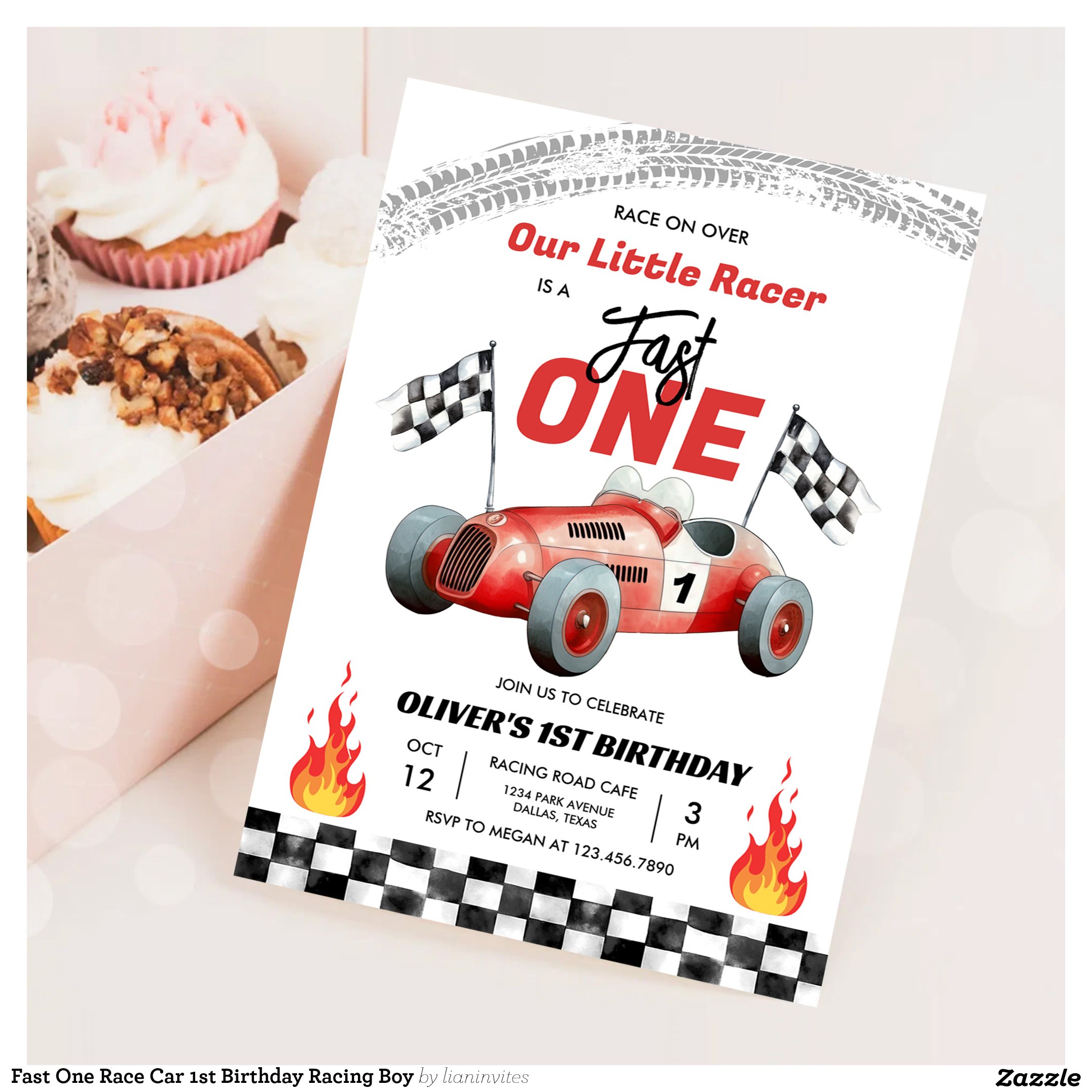 Fast One Race Car 1st Birthday Racing Boy Invitation