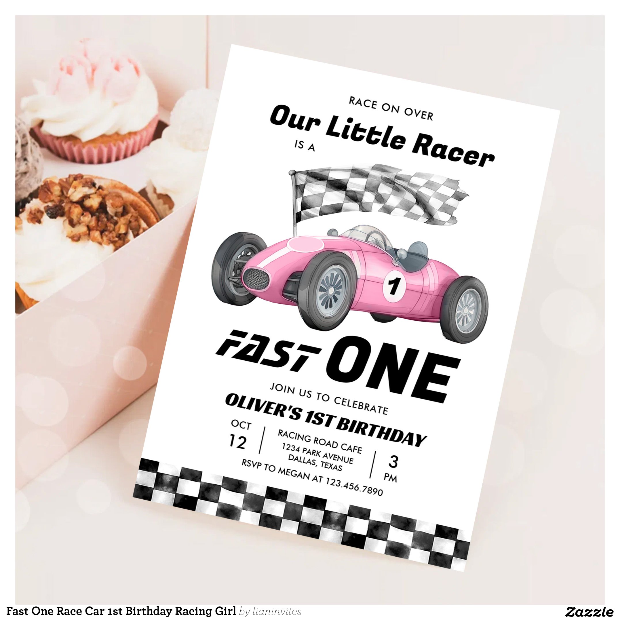 Fast One Race Car 1st Birthday Racing Girl Invitation