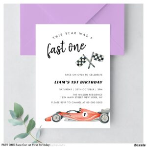 FAST ONE Race Car 1st First Birthday Invitation