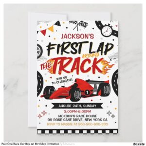 Fast One Race Car Boy 1st Birthday Invitation
