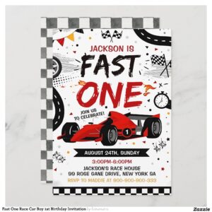Fast One Race Car Boy 1st Birthday Invitation
