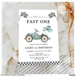 Fast One Race Car Boys 1st Birthday Invitation