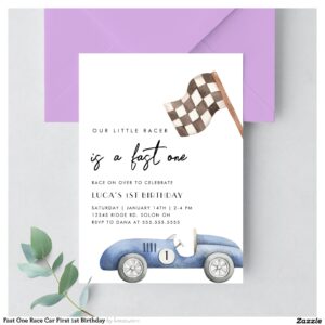Fast One Race Car First 1st Birthday Invitation