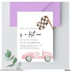 Fast One Race Car First 1st Birthday Invitation