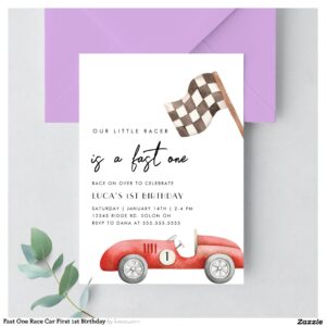 Fast One Race Car First 1st Birthday Invitation