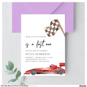 Fast One Race Car First 1st Birthday Invitation