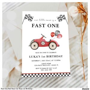 Fast One Red Race Car Boys 1st Birthday Invitation