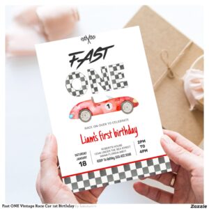 Fast ONE Vintage Race Car 1st Birthday Invitation