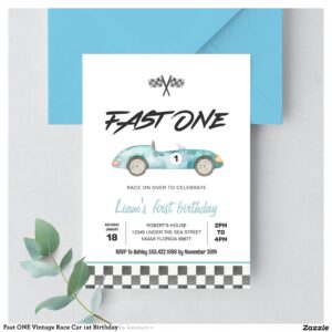 Fast ONE Vintage Race Car 1st Birthday Invitation