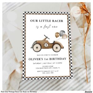 Fast One Vintage Race Car Boys 1st Birthday Invitation