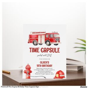 Firetruck Fire Engine Birthday Time Capsule Sign