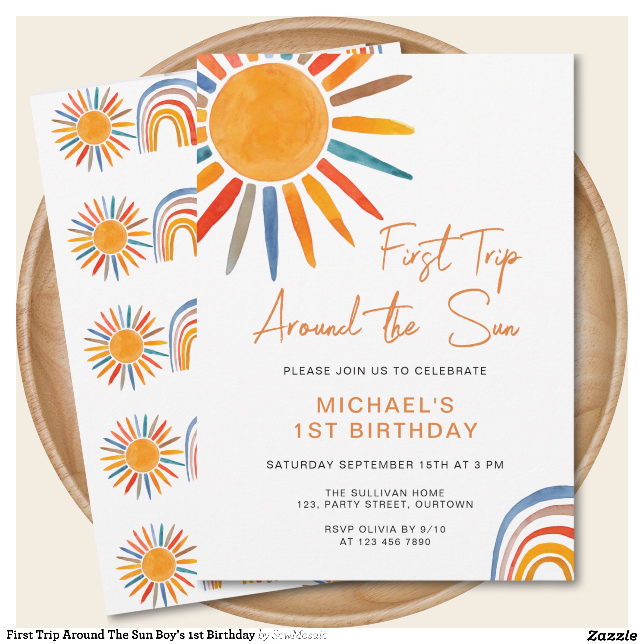 First Trip Around The Sun Boy's 1st Birthday Invitation