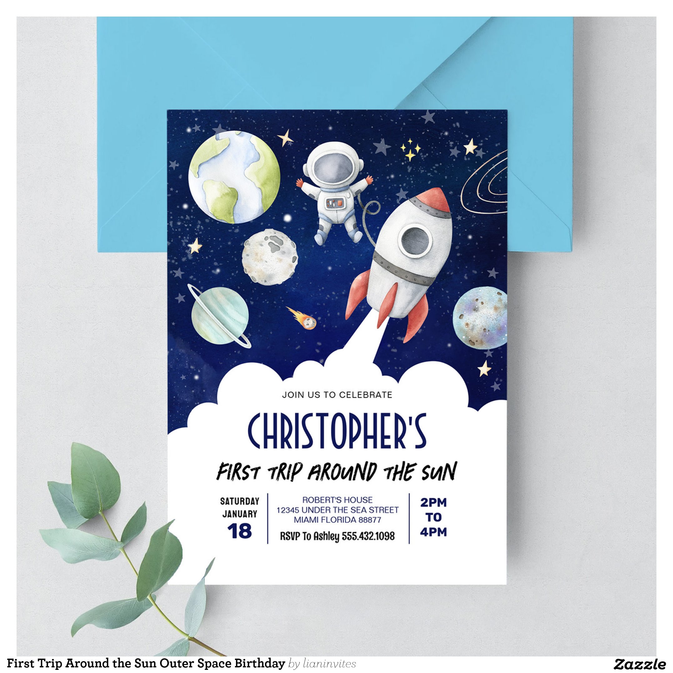 First Trip Around the Sun Outer Space Birthday Invitation