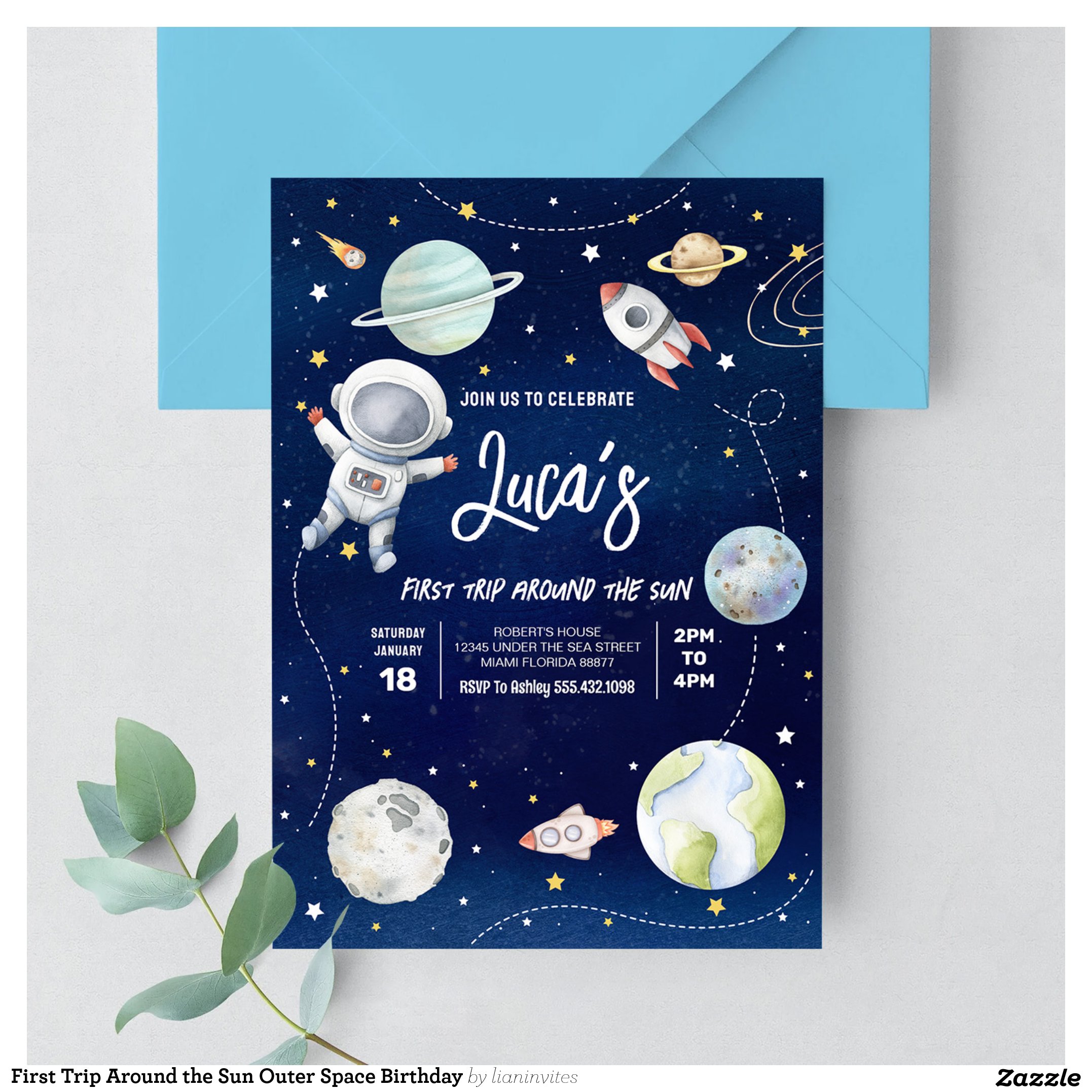 First Trip Around the Sun Outer Space Birthday Invitation