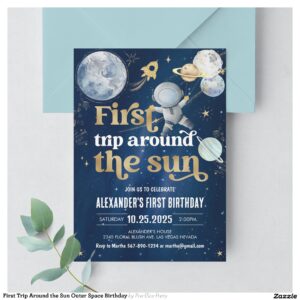 First Trip Around the Sun Outer Space Birthday Invitation