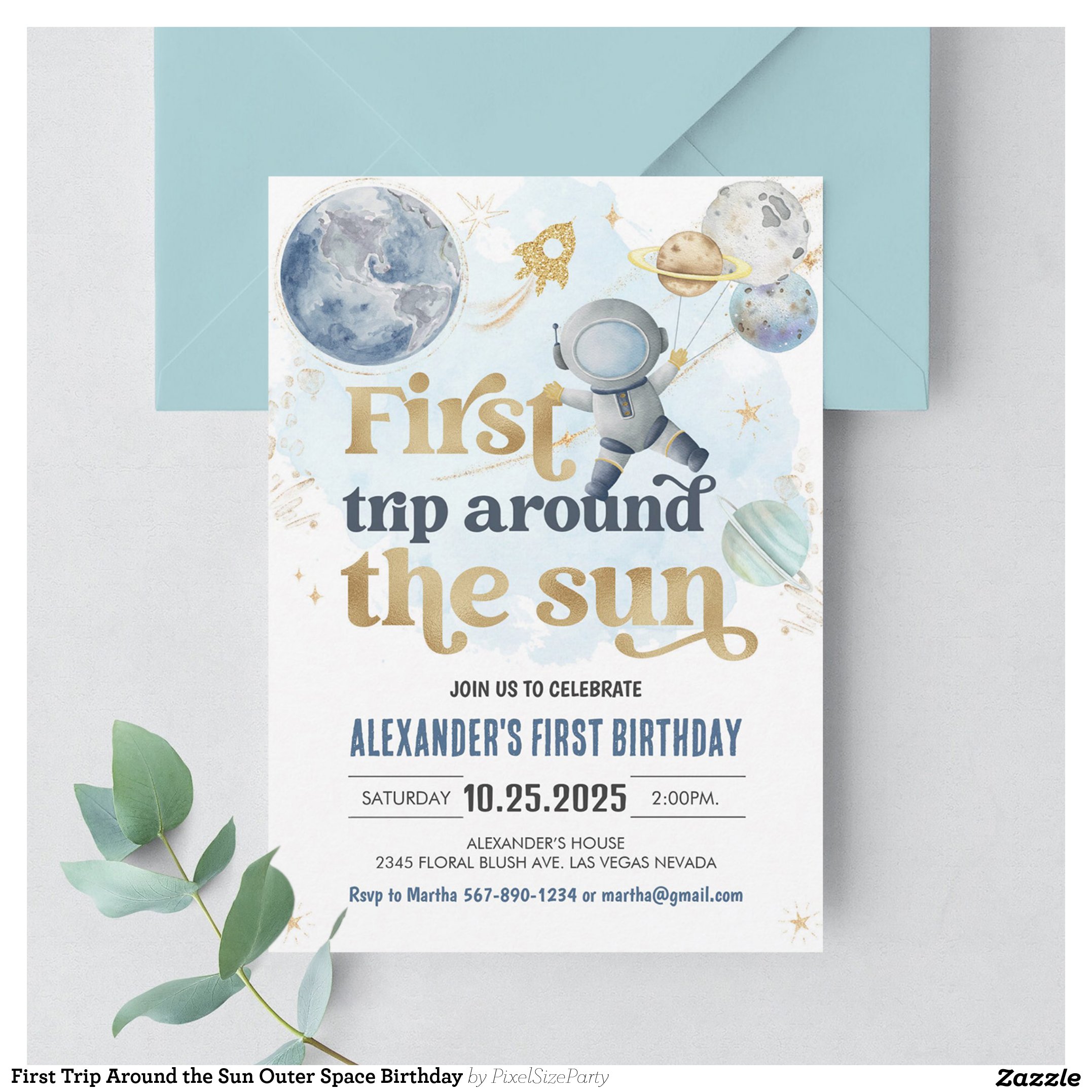 First Trip Around the Sun Outer Space Birthday Invitation