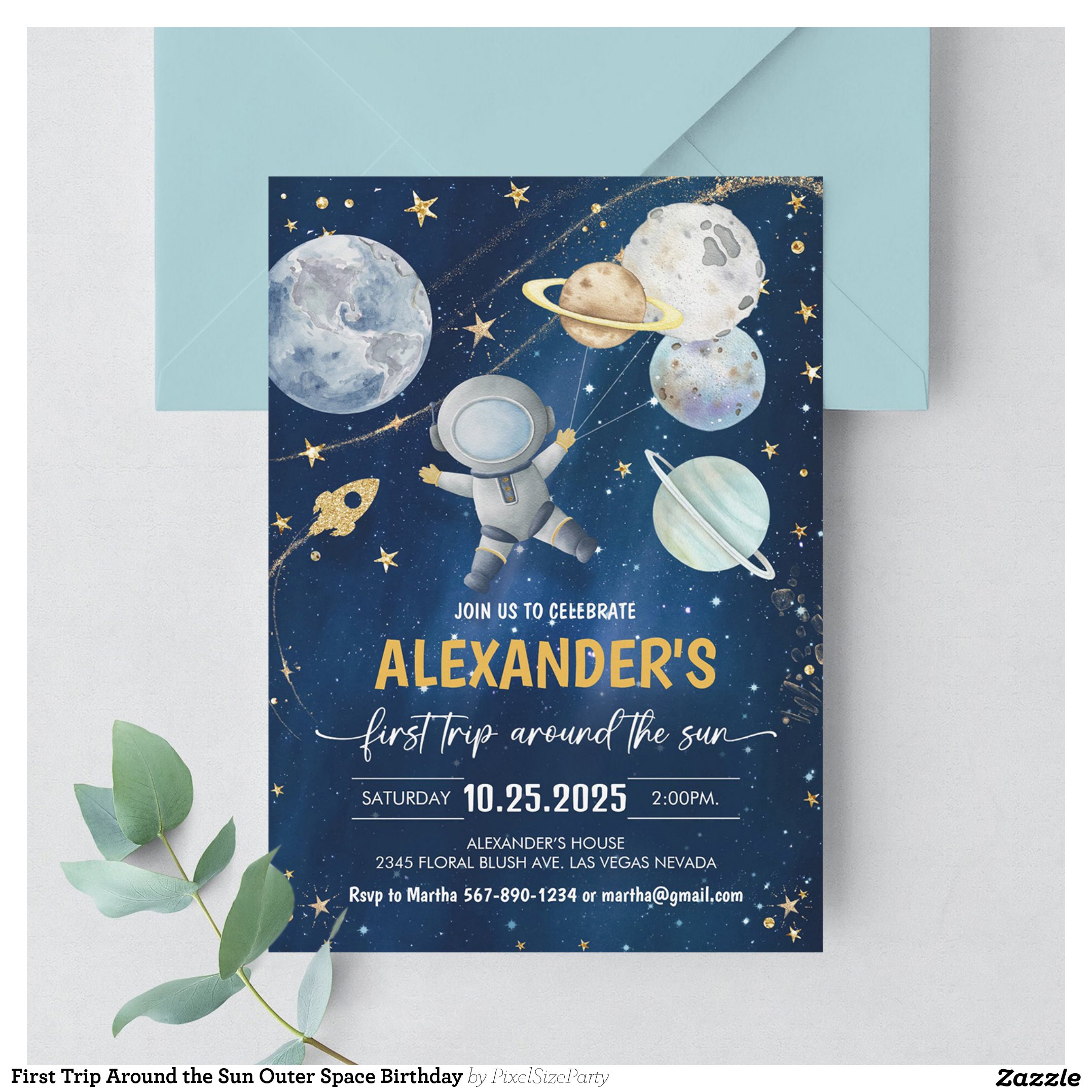 First Trip Around the Sun Outer Space Birthday Invitation