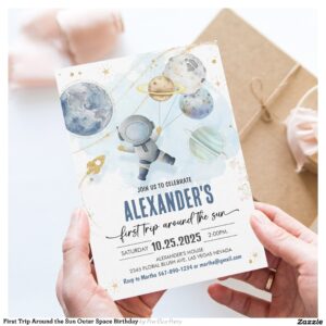 First Trip Around the Sun Outer Space Birthday Invitation