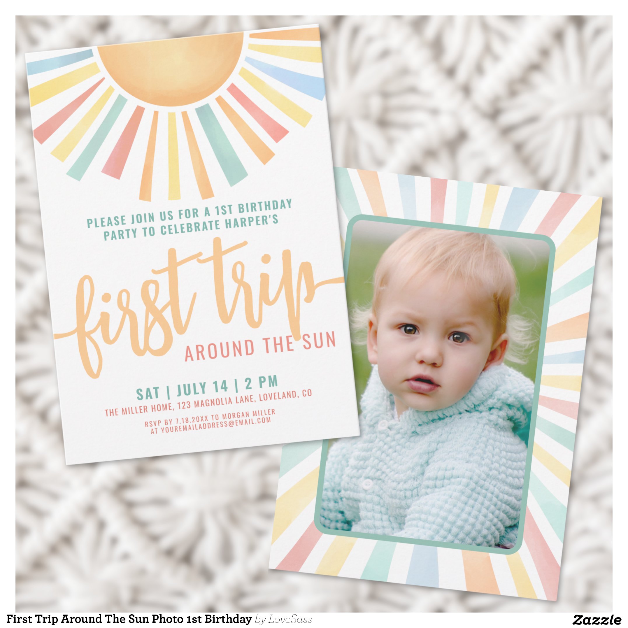 First Trip Around The Sun Photo 1st Birthday Invitation