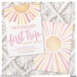 First Trip Around The Sun Pink 1st Birthday Invitation