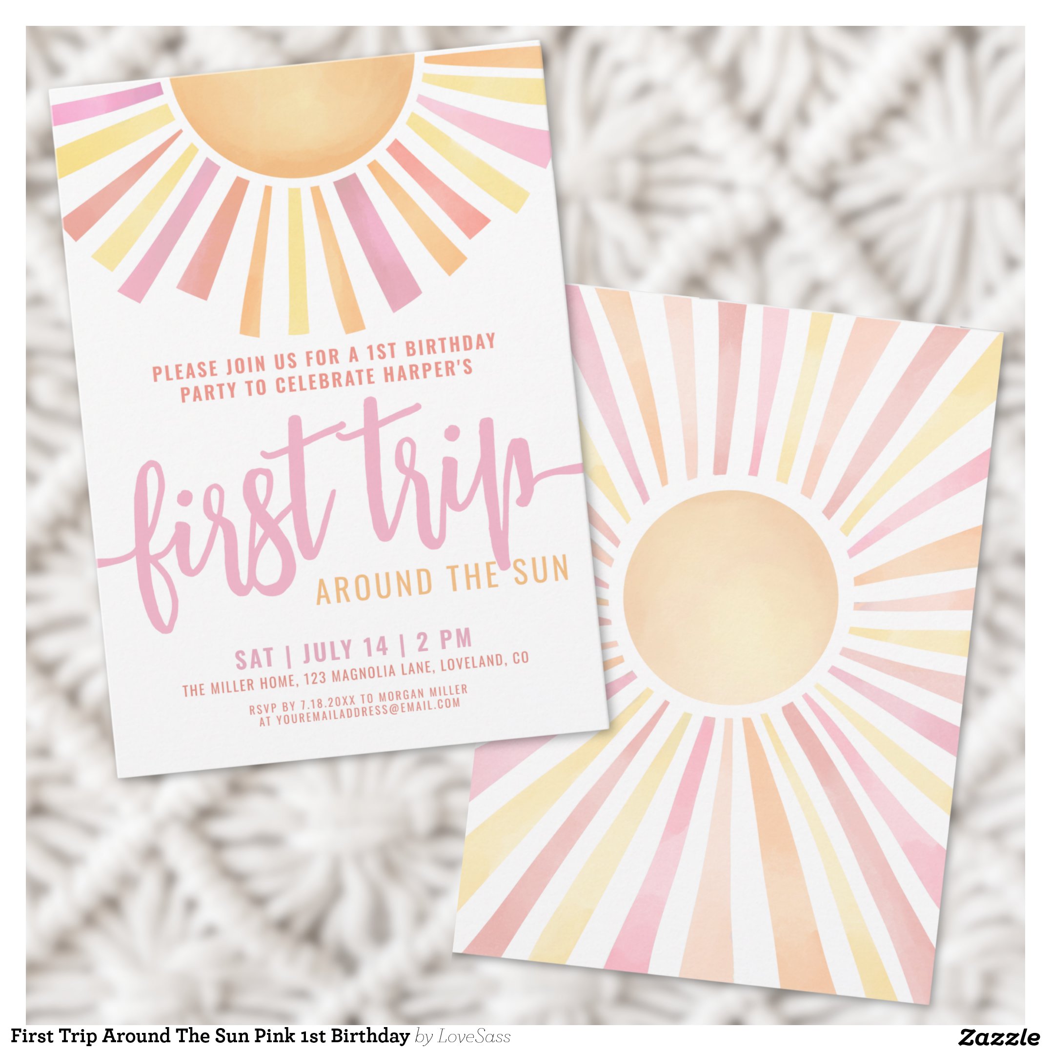 First Trip Around The Sun Pink 1st Birthday Invitation