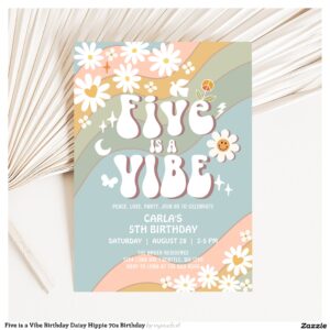 Five is a Vibe Birthday Daisy Hippie 70s Birthday Invitation