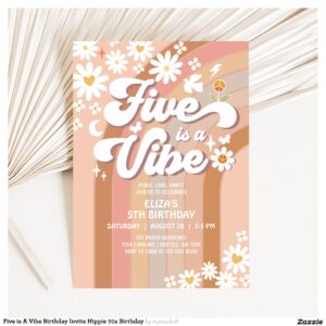 Five is A Vibe Birthday Invite Hippie 70s Birthday
