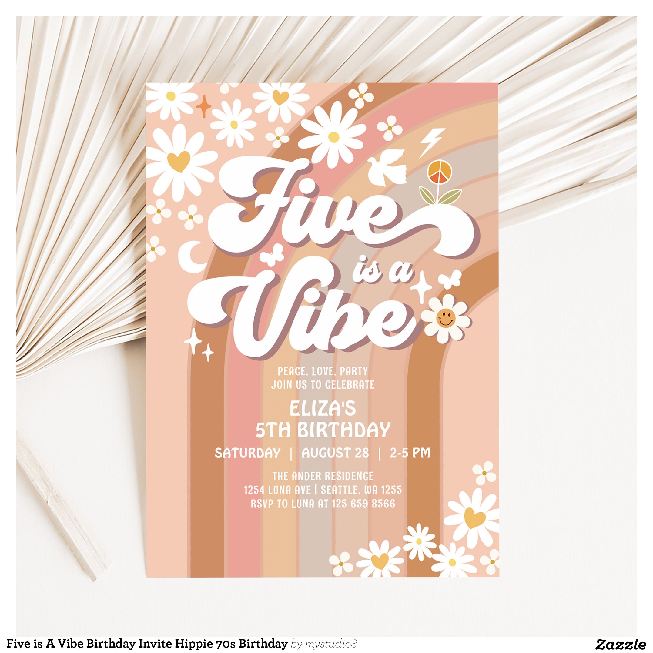 Five is A Vibe Birthday Invite Hippie 70s Birthday