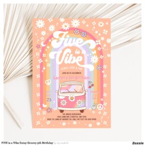 FIVE is a Vibe Daisy Groovy 5th Birthday Invitation