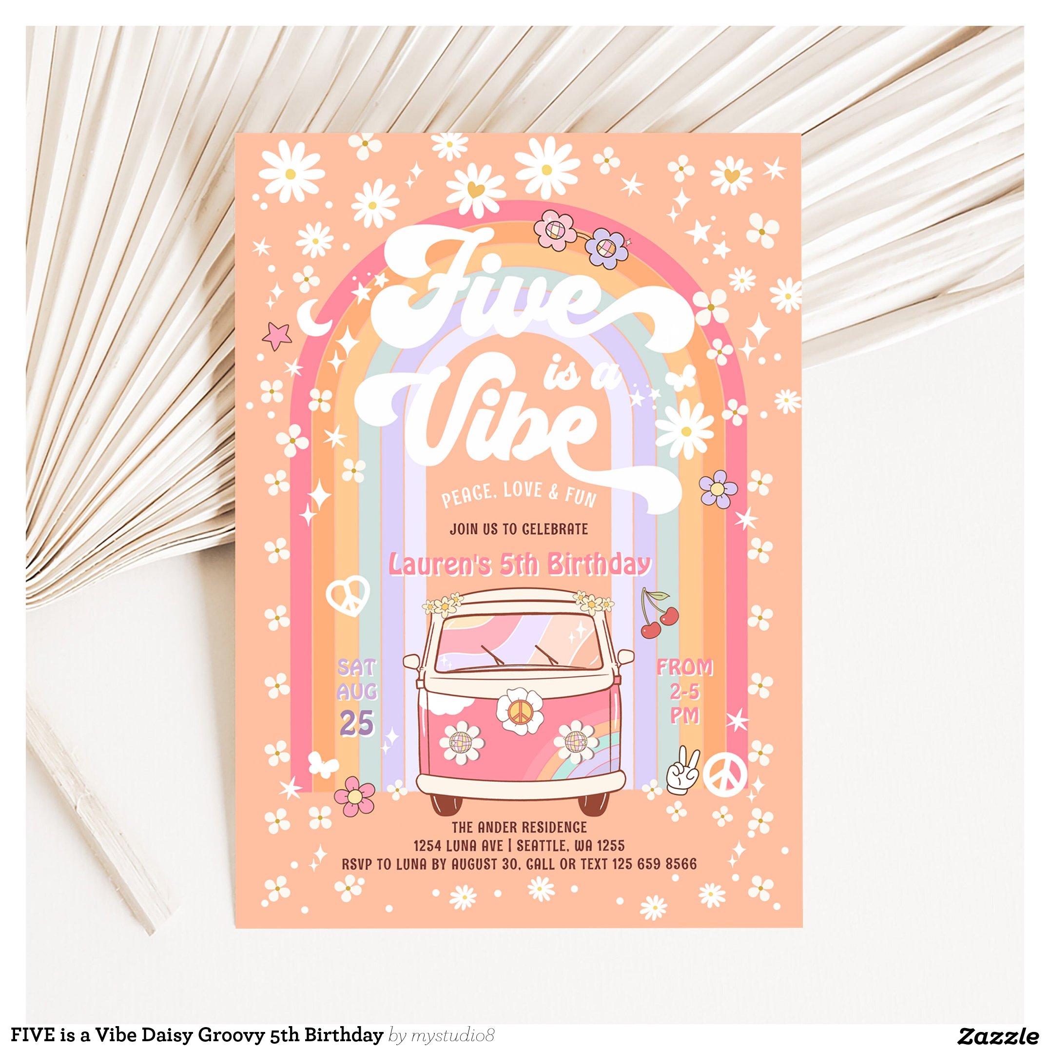 FIVE is a Vibe Daisy Groovy 5th Birthday Invitation