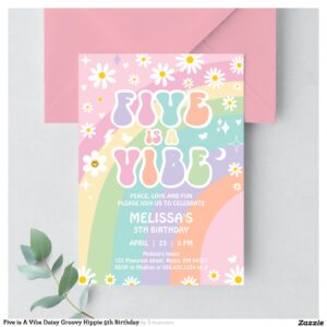 Five is A Vibe Daisy Groovy Hippie 5th Birthday Invitation