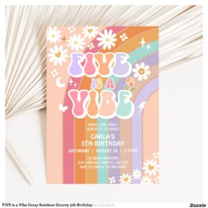 FIVE is a Vibe Daisy Rainbow Groovy 5th Birthday Invitation