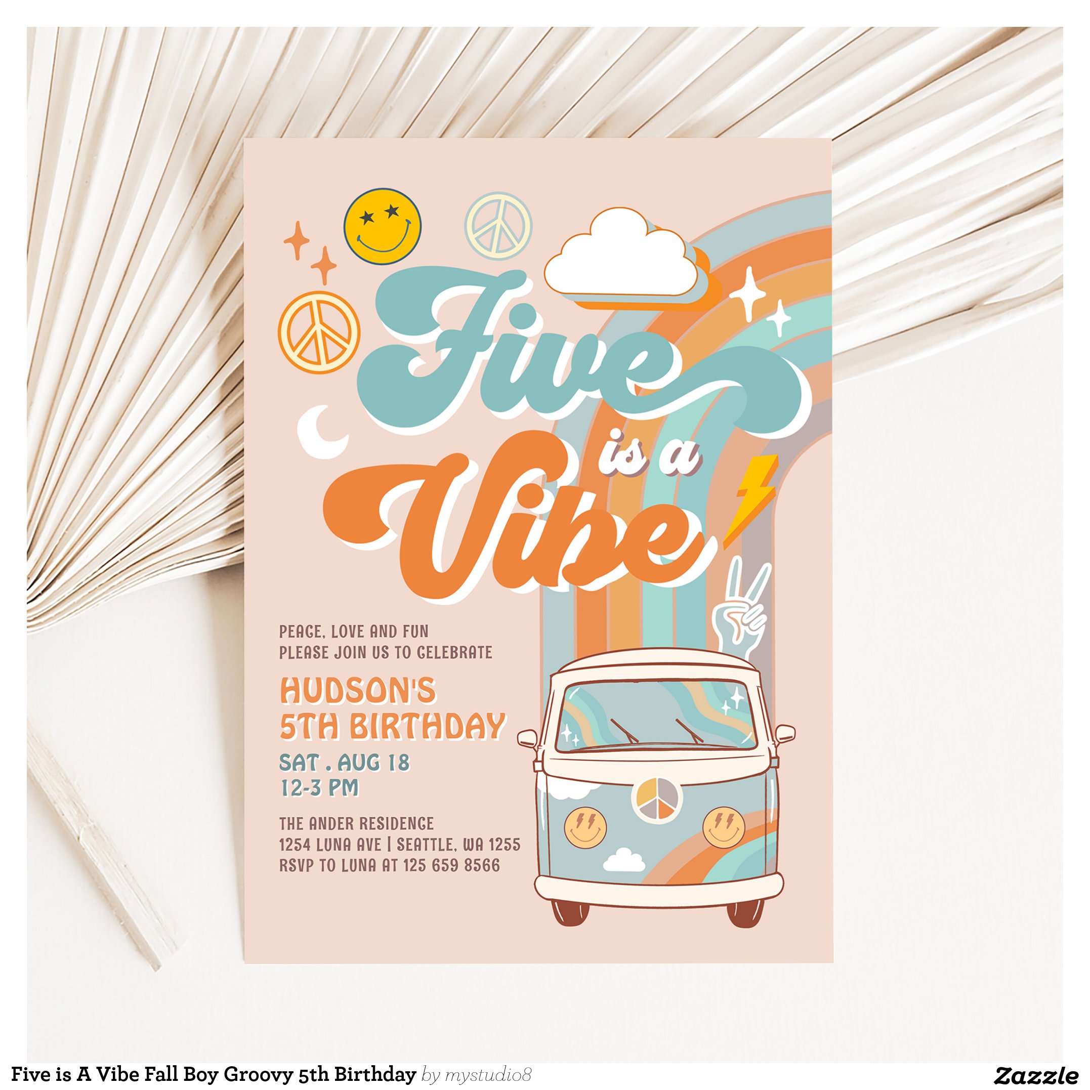 Five is A Vibe Fall Boy Groovy 5th Birthday Invitation