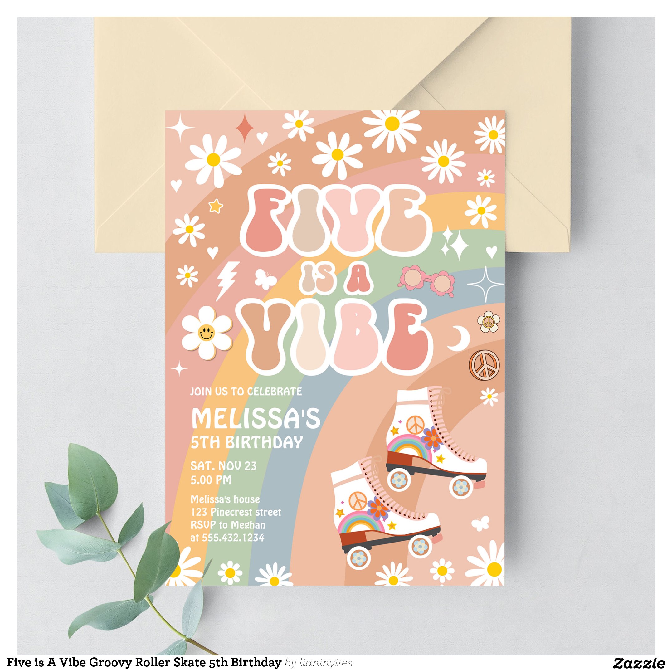Five is A Vibe Groovy Roller Skate 5th Birthday Invitation