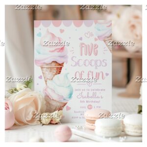Five Scoops of fun Ice cream 5th birthday Invitation