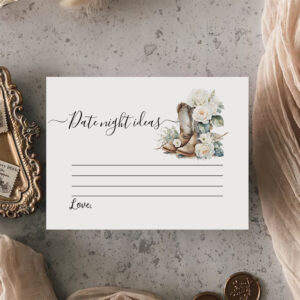 Floral Cowgirl Boots Bridal Shower Date Game Enclosure Card
