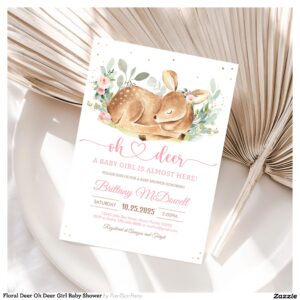 Floral Deer Oh Deer Girl Baby Shower Invitation