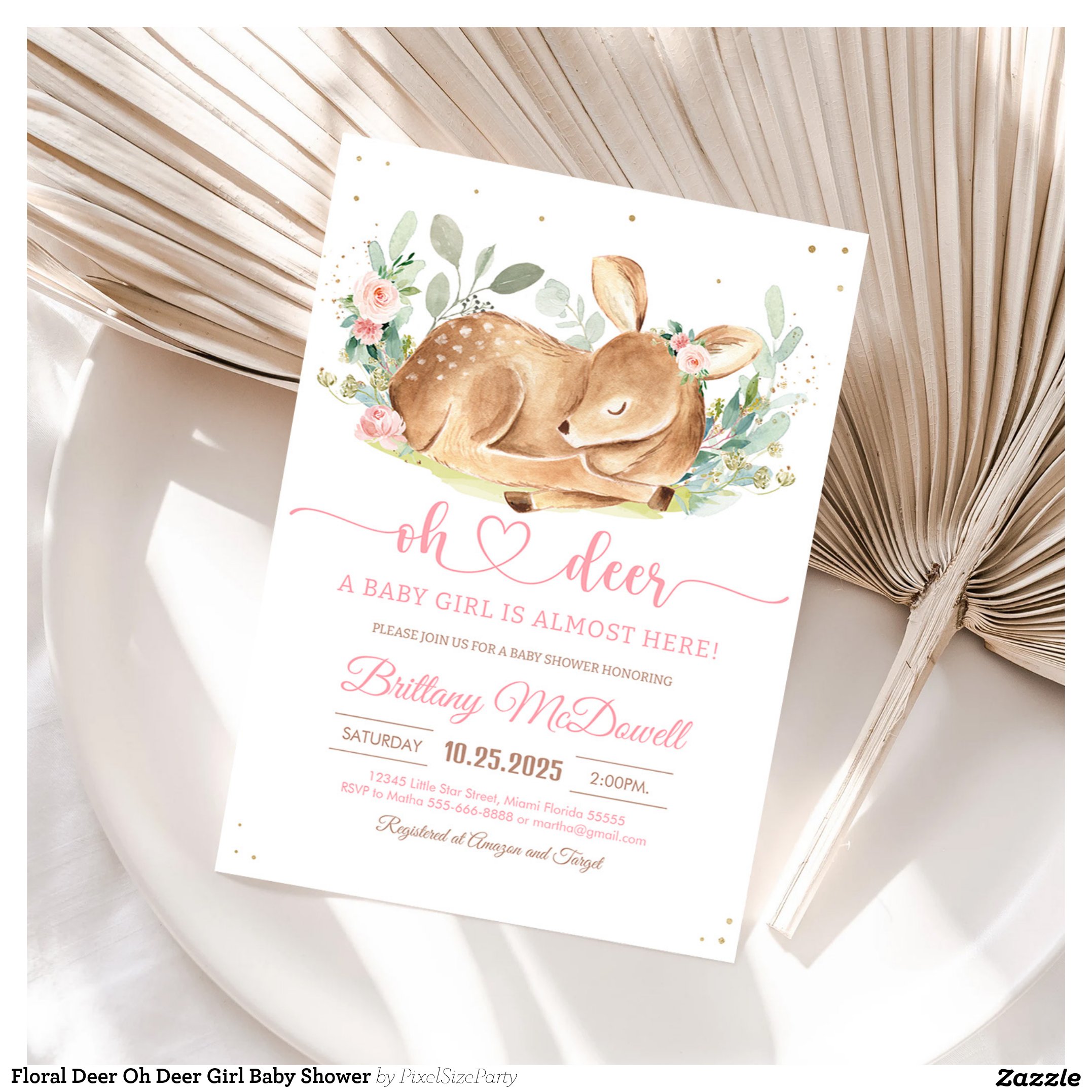 Floral Deer Oh Deer Girl Baby Shower Invitation