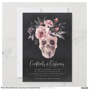 Floral Skull Halloween Costumes & Cocktails Party Invitation