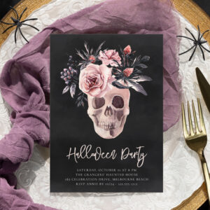 Floral Skull Halloween Party Invitation