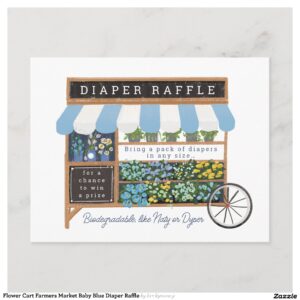 Flower Cart Farmers Market Baby Blue Diaper Raffle Enclosure Card
