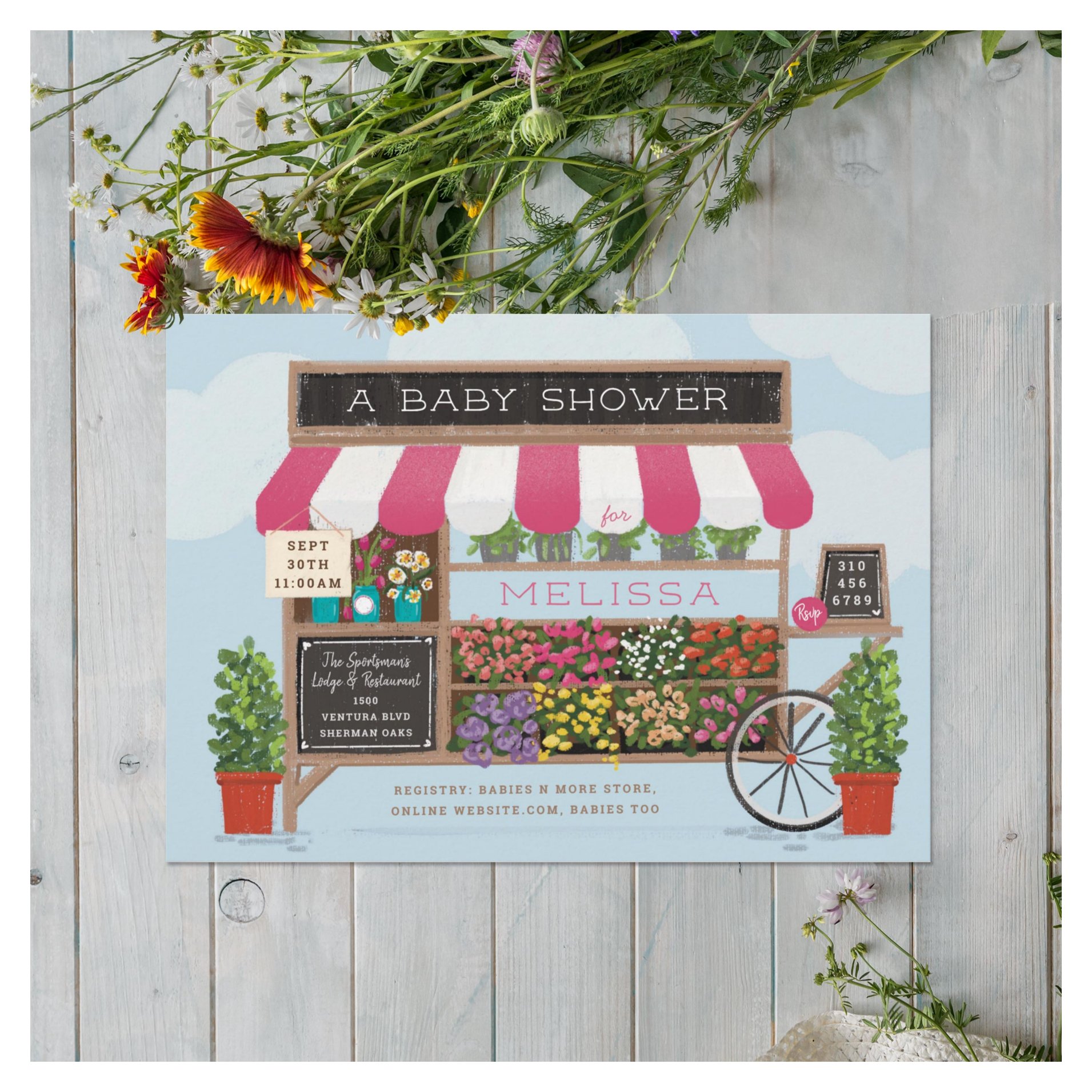 Flower Cart Farmer's Market Baby Shower Invitation