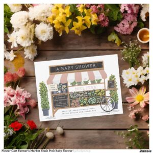 Flower Cart Farmer's Market Blush Pink Baby Shower Invitation