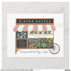 Flower Cart Farmers Market Pink Baby Diaper Raffle Enclosure Card