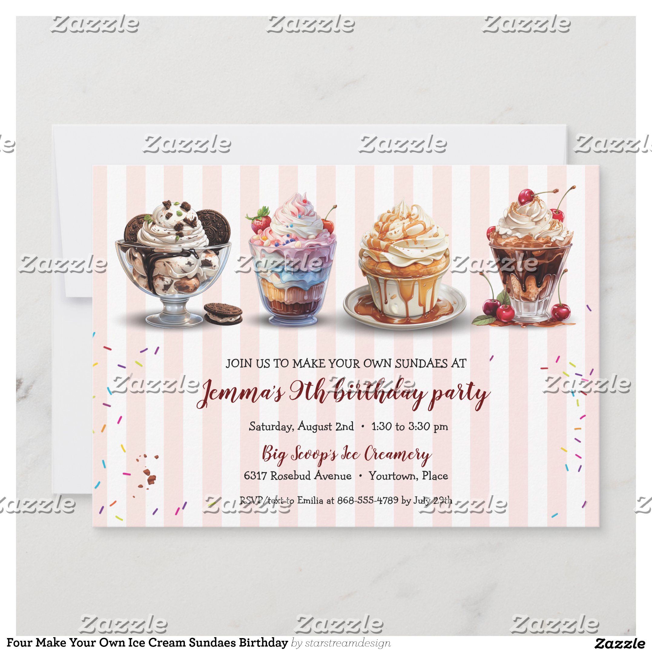 Four Make Your Own Ice Cream Sundaes Birthday Invitation