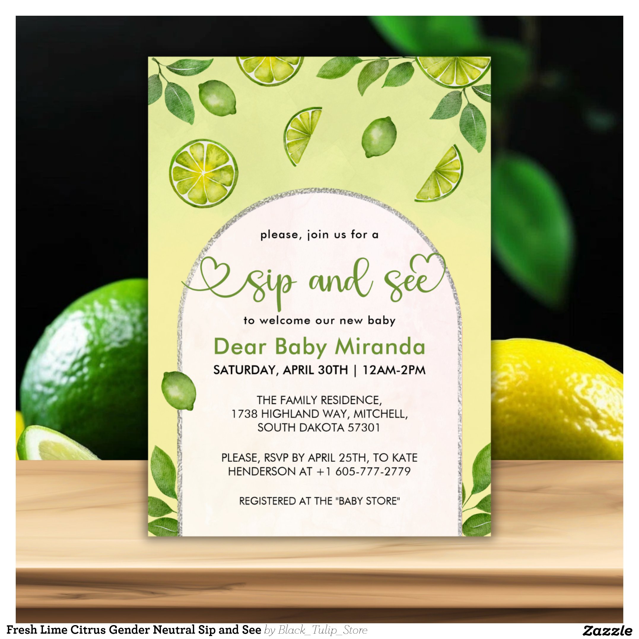Fresh Lime Citrus Gender Neutral Sip and See Invitation