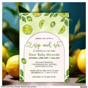Fresh Lime Citrus Gender Neutral Sip and See Invitation