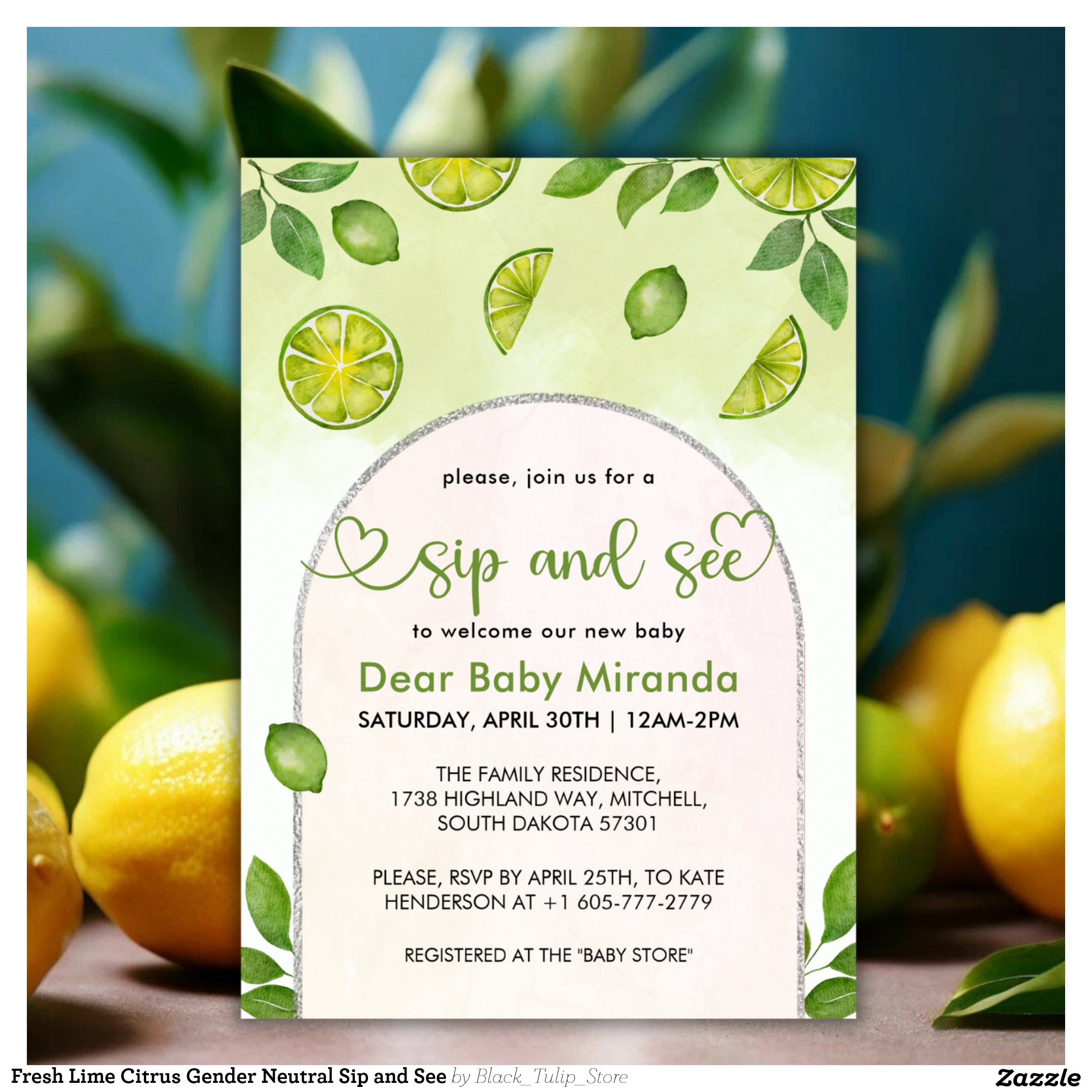 Fresh Lime Citrus Gender Neutral Sip and See Invitation