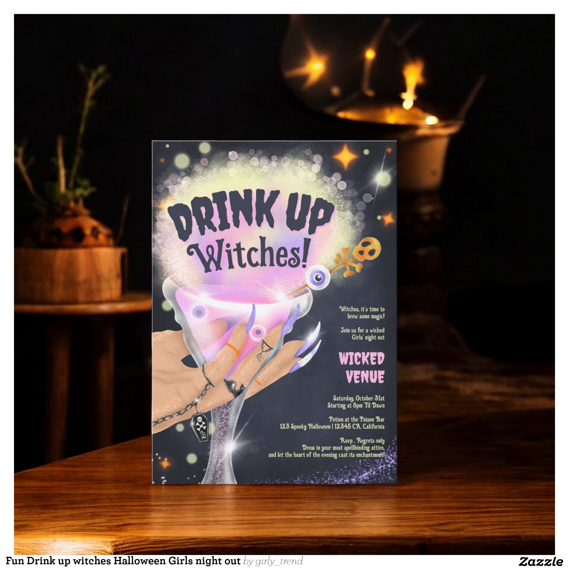 Fun Drink up witches Halloween Girls night out Invitation